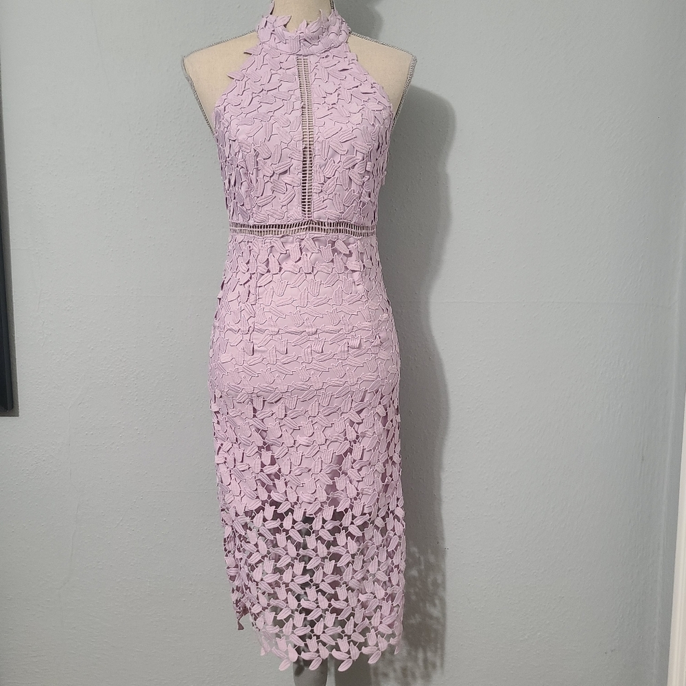 NWT Bardot Gemma Halter Lace Sheath Dress‎ in Orchid Purple Size
